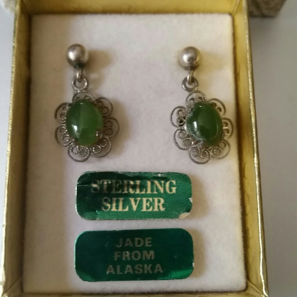🔥Beautiful Vintage Real Jade Real Silver Earrings - Picture 3 of 9